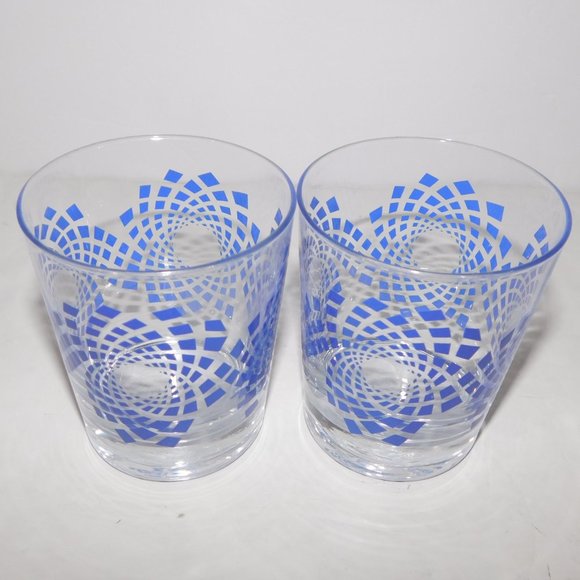 2 Vintage Ikea Clear Royal Blue  Design Lowball Tumbler Glasses - Picture 5 of 7